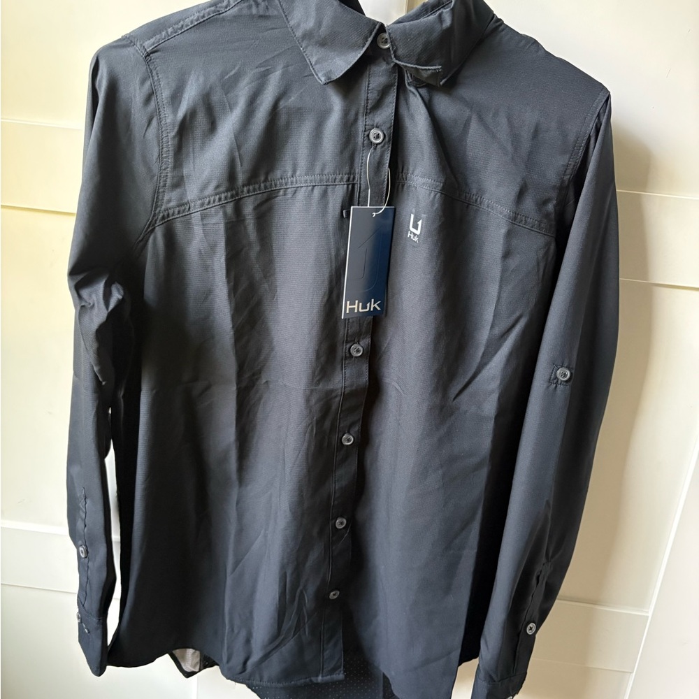 Huk Black Long Sleeve Button-Down Performance Shirt